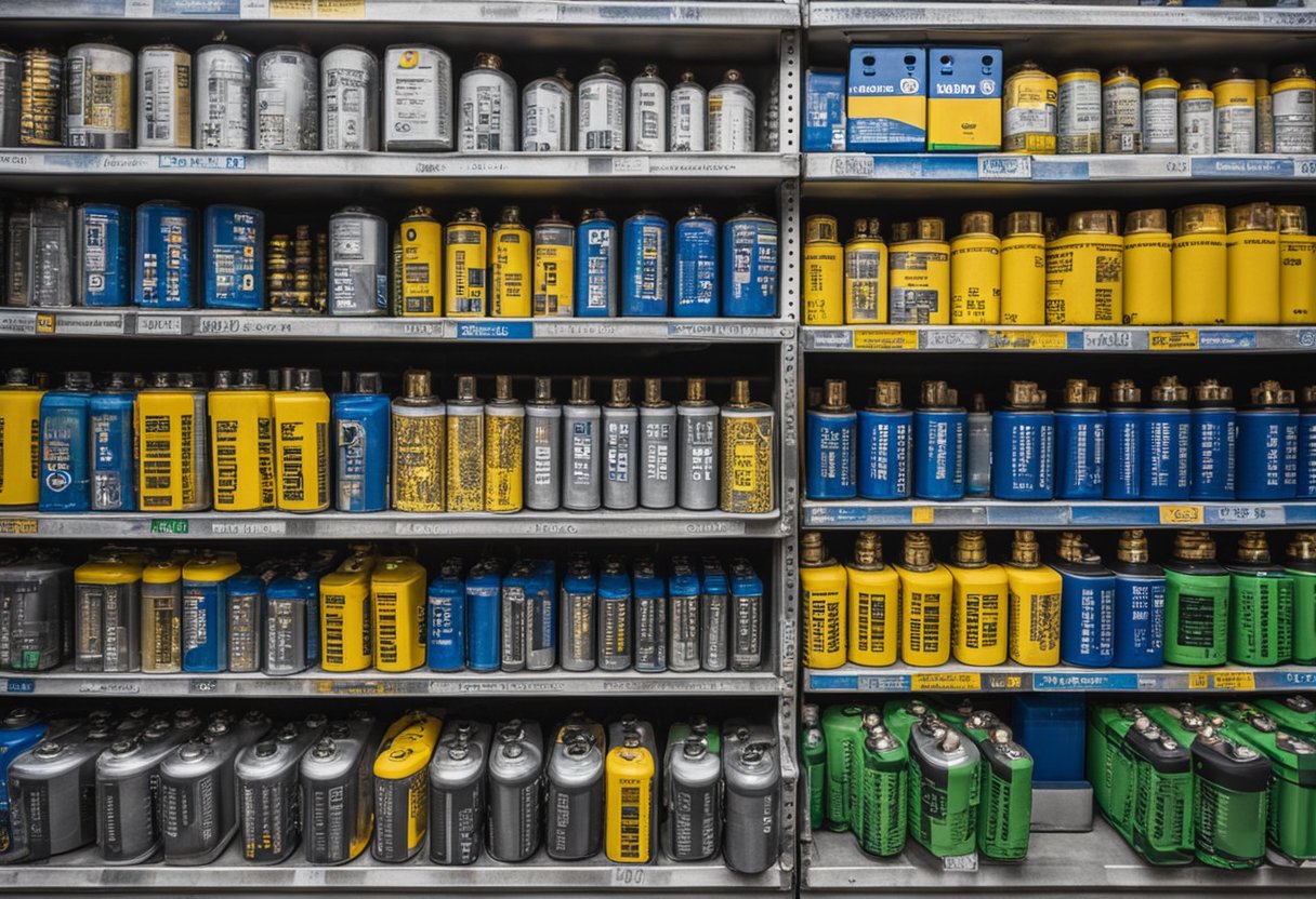 A small roadside shop displays various batteries, including the 23A 12V type, on a shelf with price tags. A sign above the display reads "Who Sells 23A 12V Battery?"