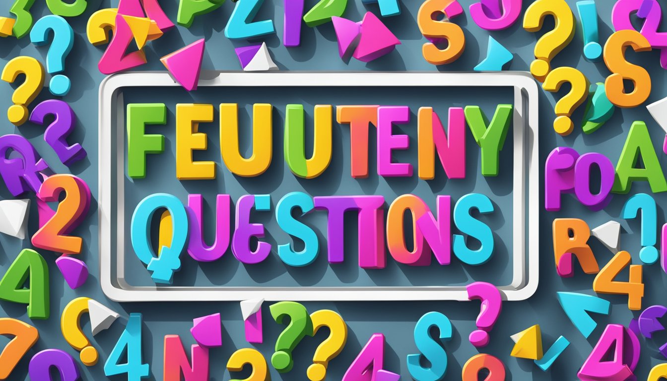 A colorful sign with "Frequently Asked Questions 2442 Significado" in bold letters, surrounded by question marks and exclamation points