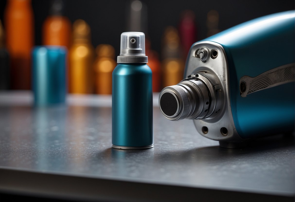 An airbrush and a spray paint can are side by side, each demonstrating their application techniques on a blank canvas