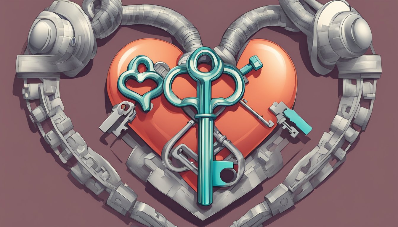 A heart and a key intertwined, symbolizing love and connection