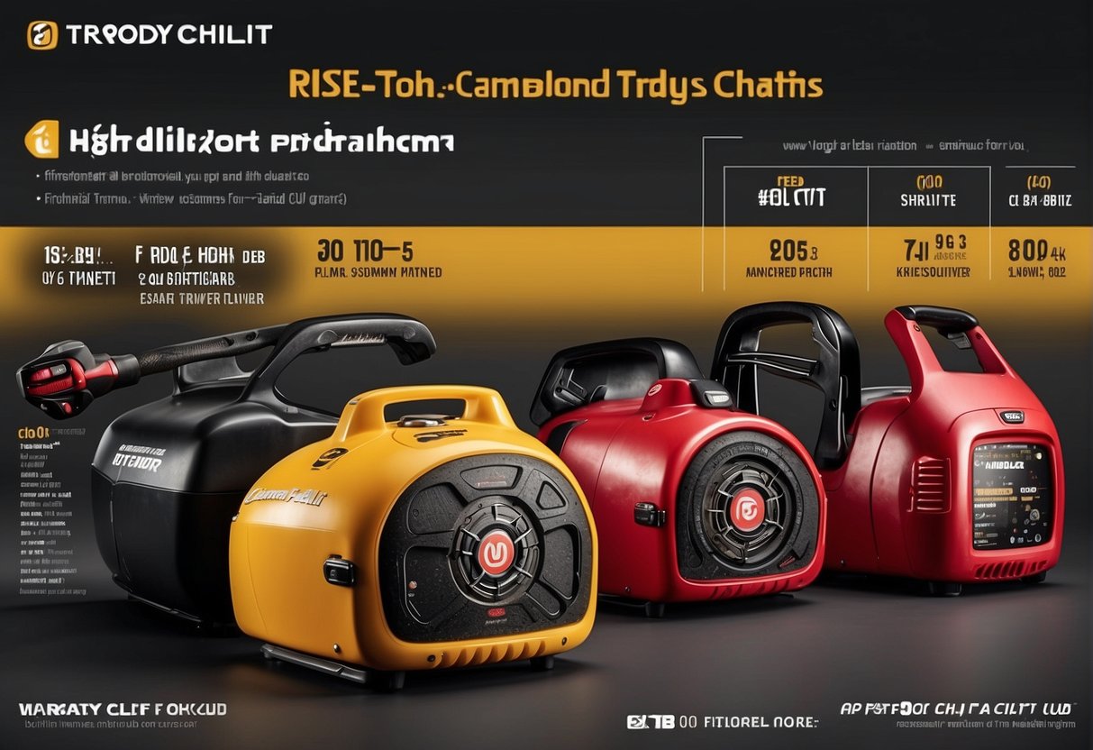 A comparison chart showing pricing, warranty details, and customer service ratings for Troy Bilt and Cub Cadet products