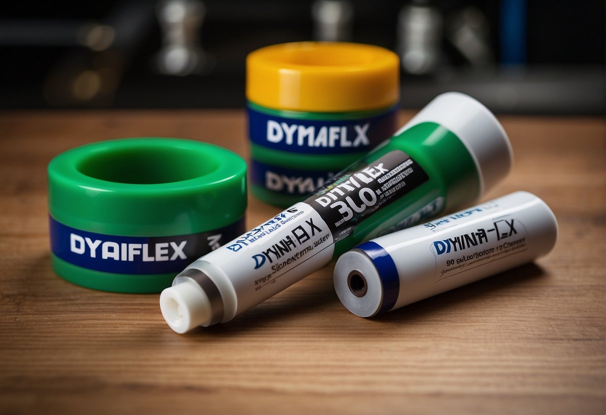 A tube of Dynaflex 230 and a tube of silicone sit side by side on a workbench, ready for comparison
