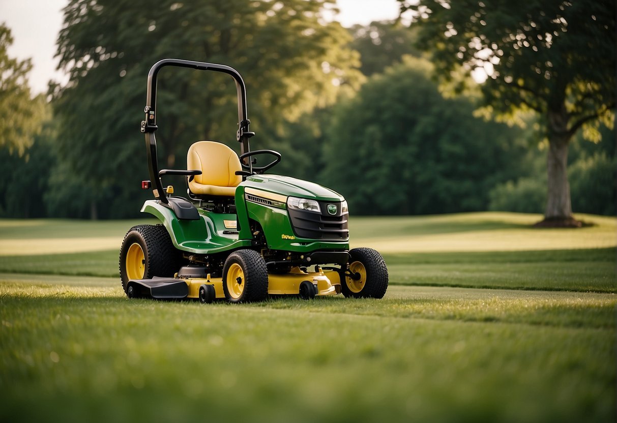The John Deere mower effortlessly glides over the lush green lawn, while the Scag mower follows suit, both providing a smooth and comfortable user experience