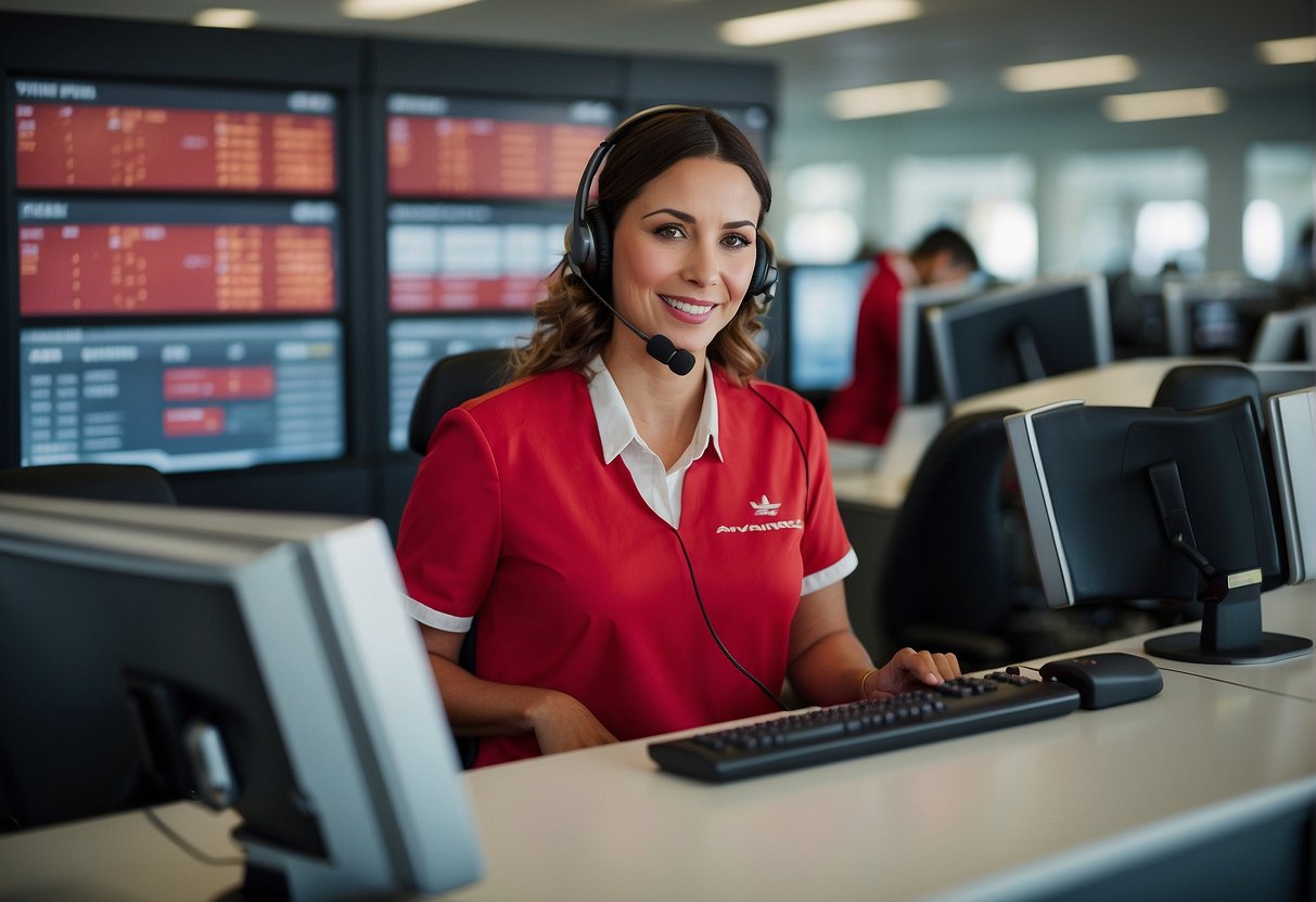 Passenger details being managed at Avianca's contact center. Phones ringing, staff inputting data, and screens displaying customer information