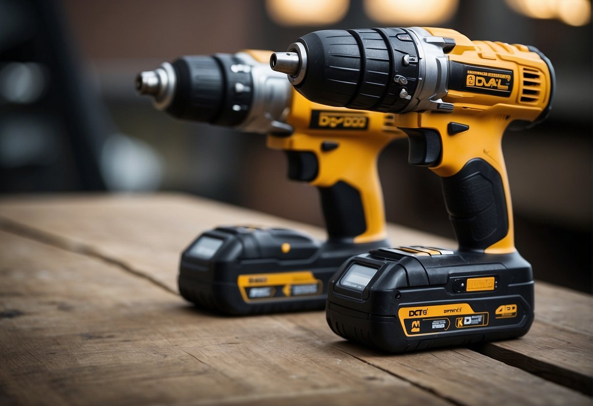 Two power drills side by side, dcd708 and dcd771, showcasing their design and ergonomics for comparison
