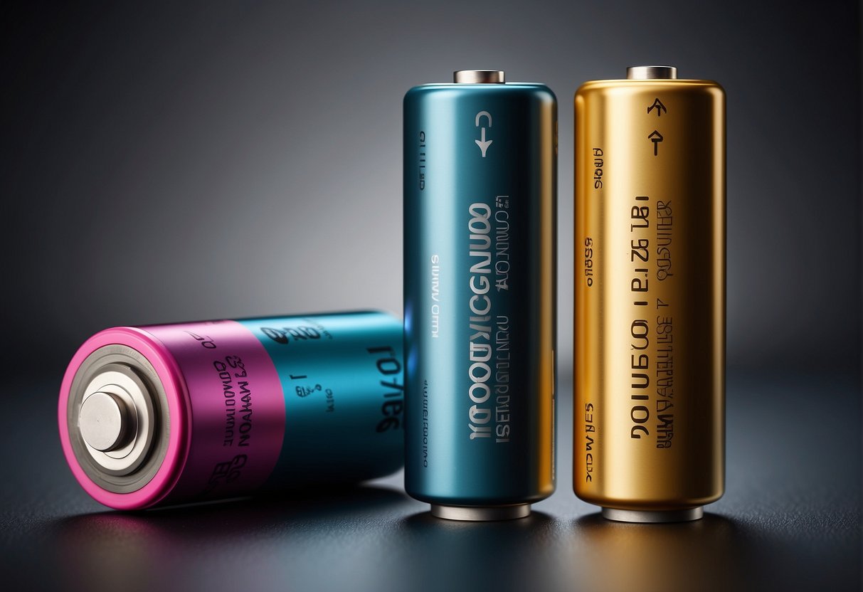 Two battery types, 18350 and 18650, displayed side by side with labels