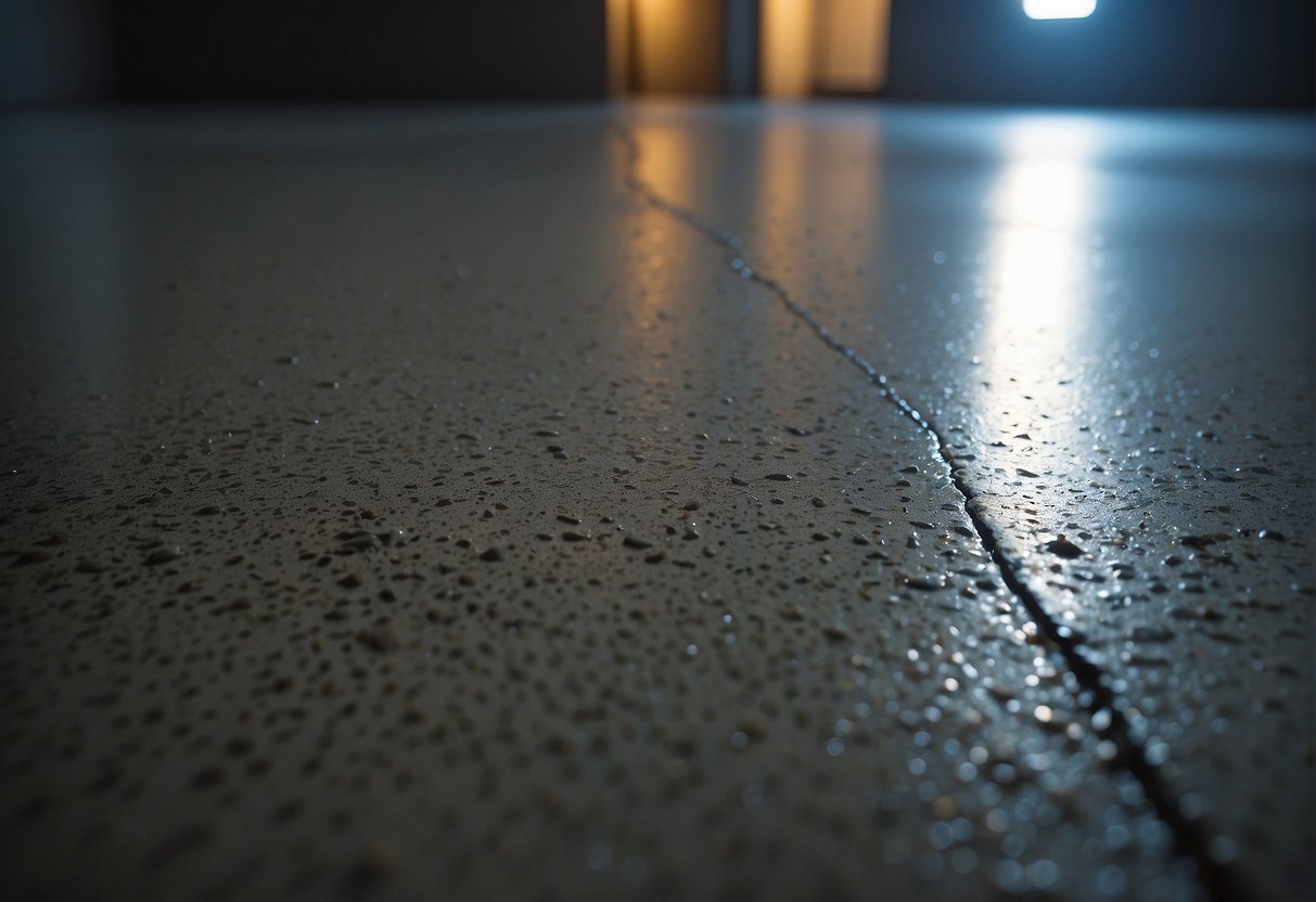 A sealed concrete floor shines under bright light, while an unsealed one appears dull. The sealed surface repels water and stains, but the unsealed one is porous and prone to damage