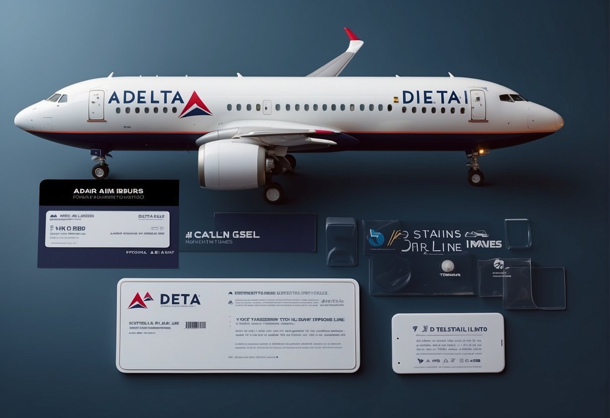 Delta Air Lines contact info: phone number, email, and website. Clear, easy-to-read font. Airline logo in the corner