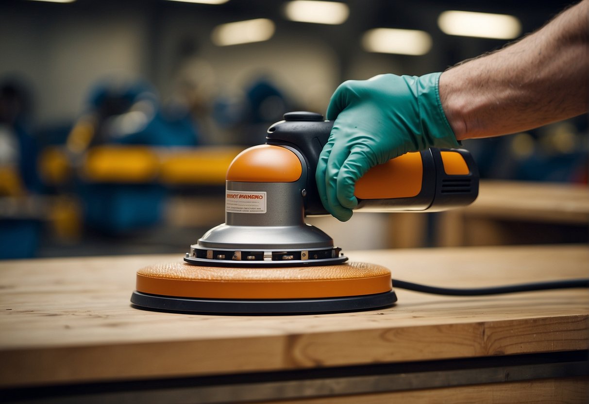 An orbital sander is being inspected for maintenance and safety