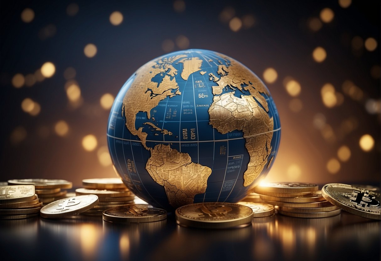 A globe surrounded by various digital currency symbols, representing the global impact of cryptocurrency investing