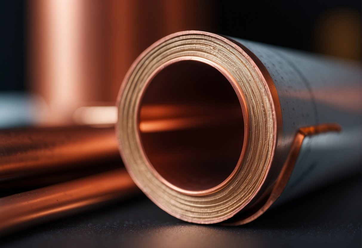 A cross-section of a copper tube and PEX pipe, showing their material properties and composition