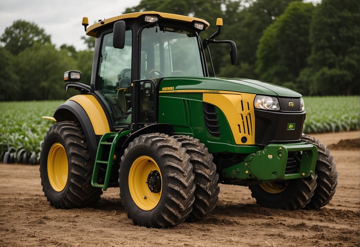 The John Deere S220 and S240 are compared for durability and maintenance in a rugged outdoor setting with tools and equipment nearby