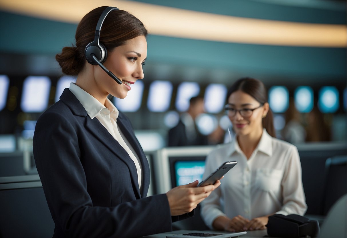 A customer service representative updates passenger details for Eva Airlines, with contact information readily available