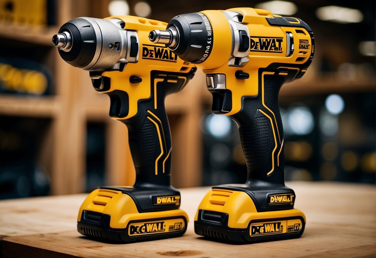 Two Dewalt drills side by side, labeled DCD791 and DCD796. Both drills are displayed with their features and usability highlighted