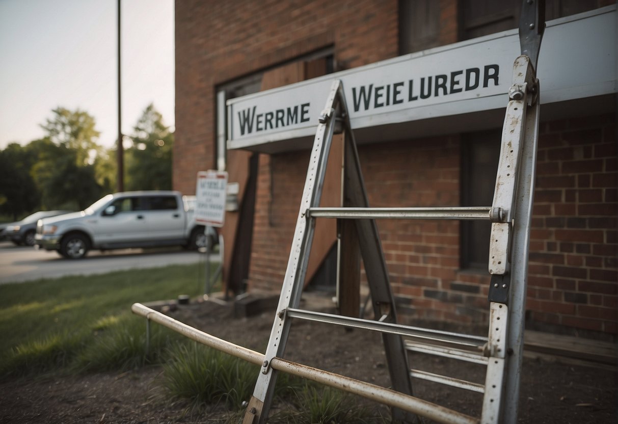 Two ladders, one labeled "Werner" and the other "Louisville," stand side by side with a large "Frequently Asked Questions" sign above them