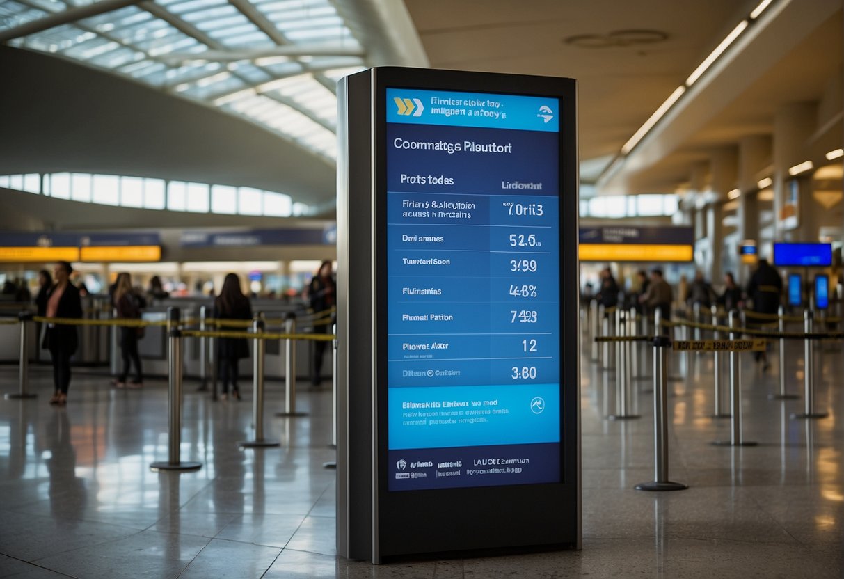 Passengers easily access ITA Airways contact info at airport kiosks. Clear signage and visible phone numbers aid in quick communication
