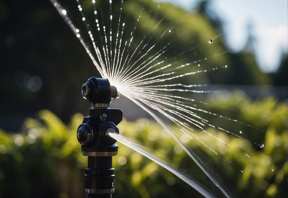 A rotor sprinkler sprays water in a circular motion while a spray sprinkler emits water in a straight line