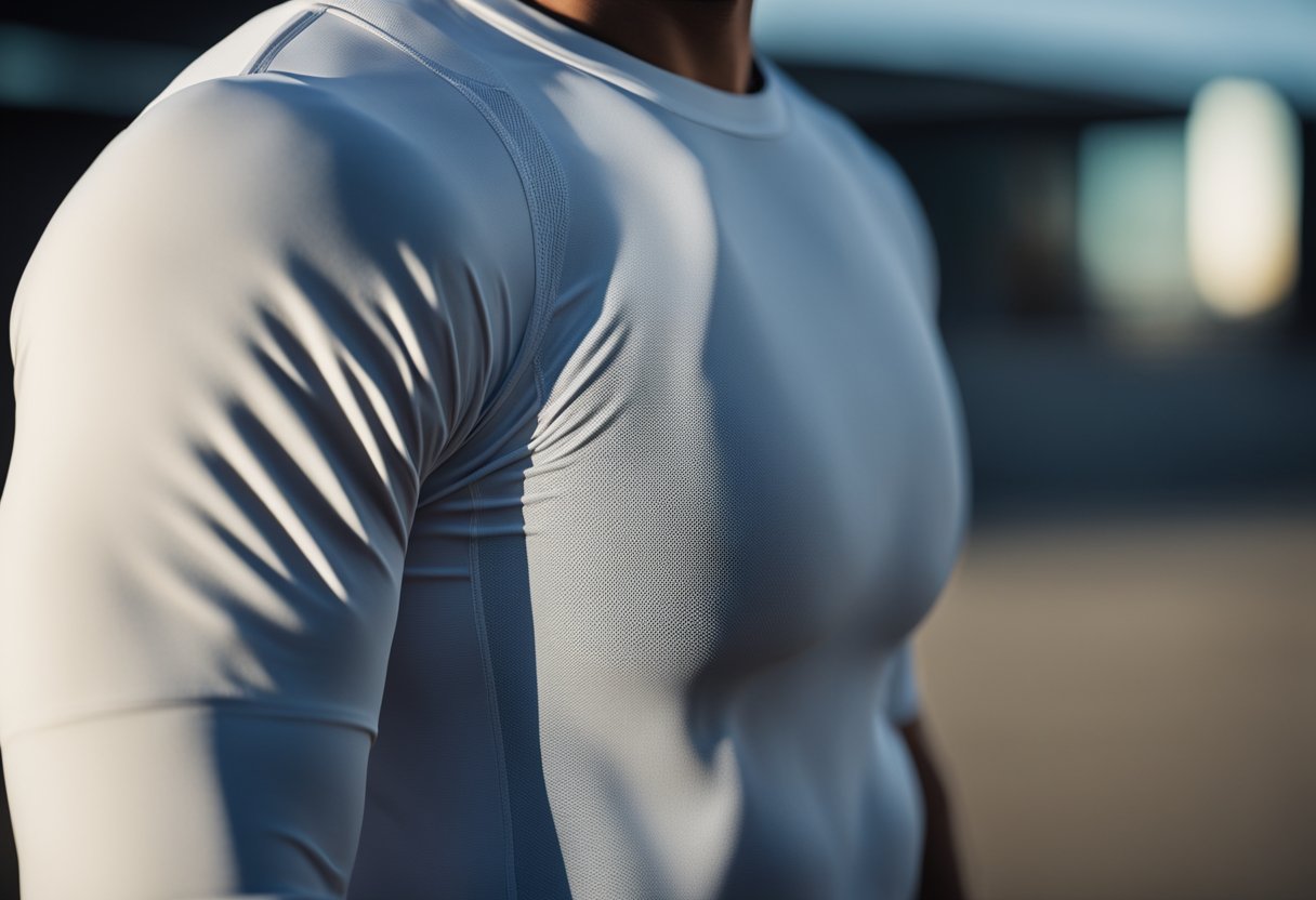A compression shirt stands upright, supporting a straightened spine