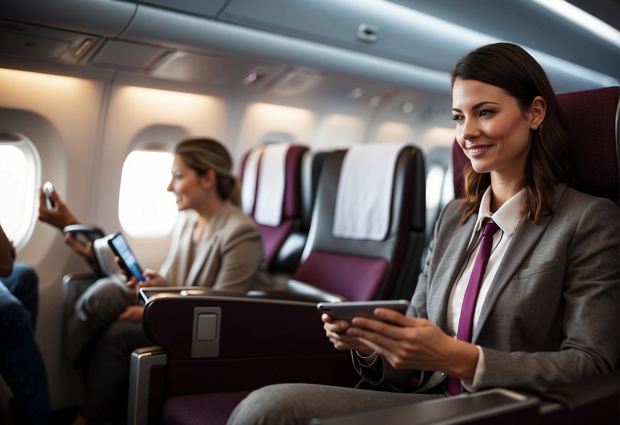 Passengers communicate with Qatar Airways using phones and tablets, accessing contact information and protocols
