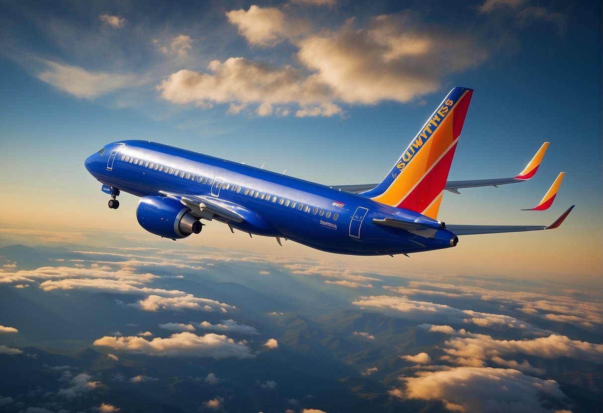 A Southwest Airlines logo on a bright blue backdrop with clear, legible contact information displayed prominently