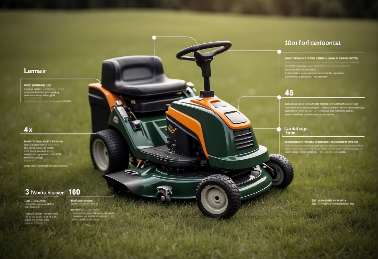 A lawnmower comparison chart with model numbers and features highlighted