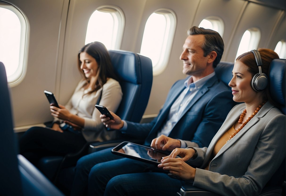 Passengers using phones and tablets to access Sun Country Airlines contact info while in-flight