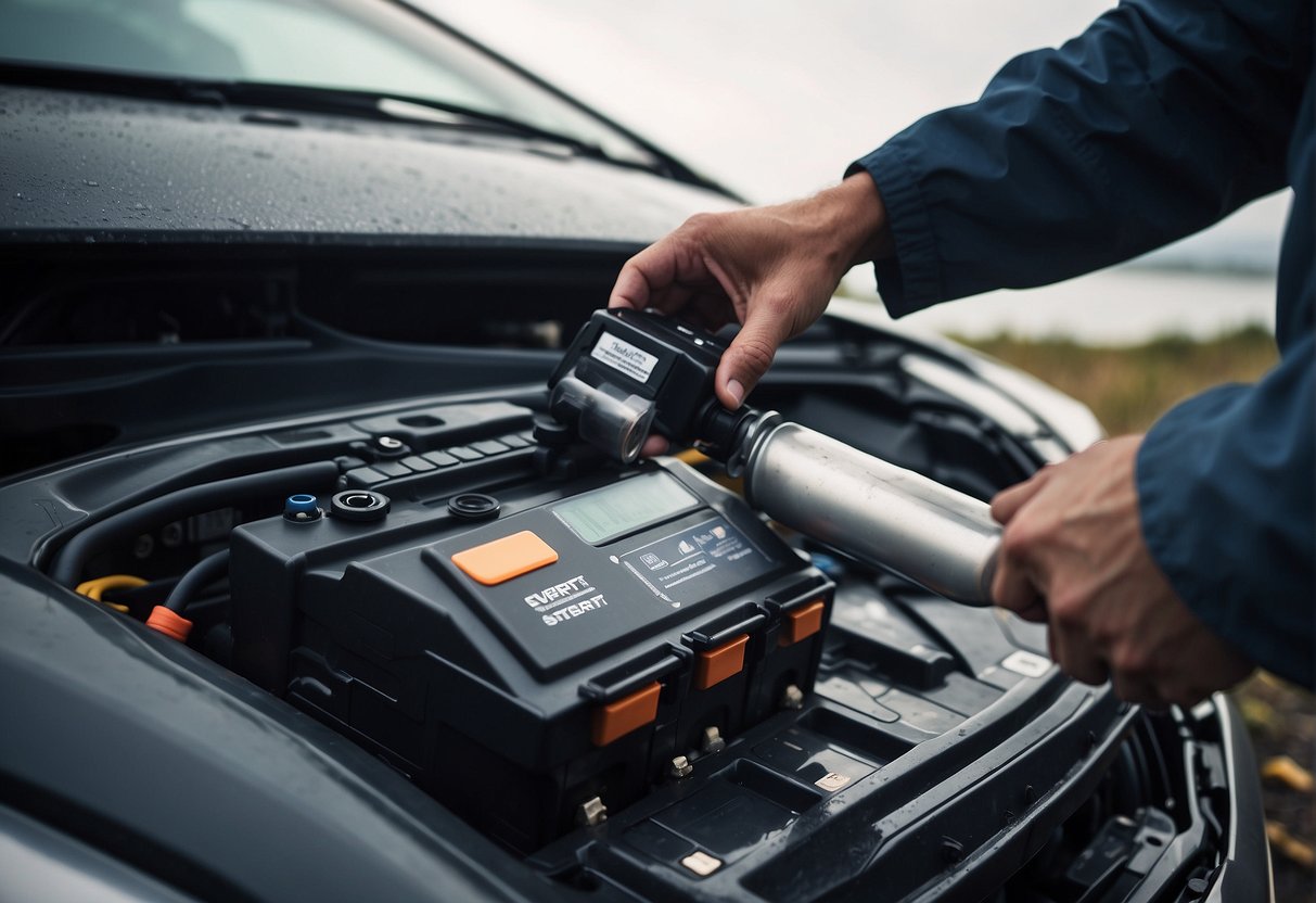 A car battery being put to the test in extreme weather conditions, with one labeled "Everstart Maxx" and the other "Platinum."