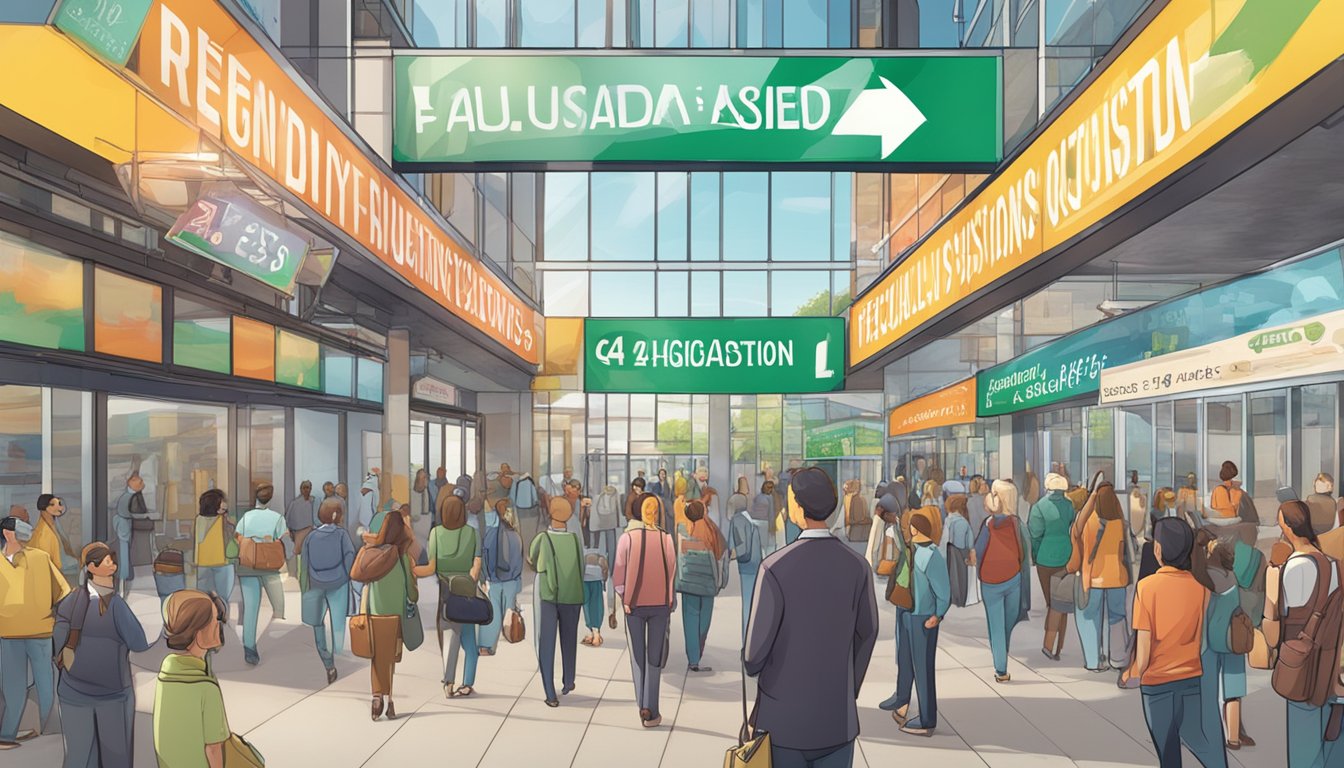 A large sign labeled "Frequently Asked Questions 245 Significado" stands in a busy public area