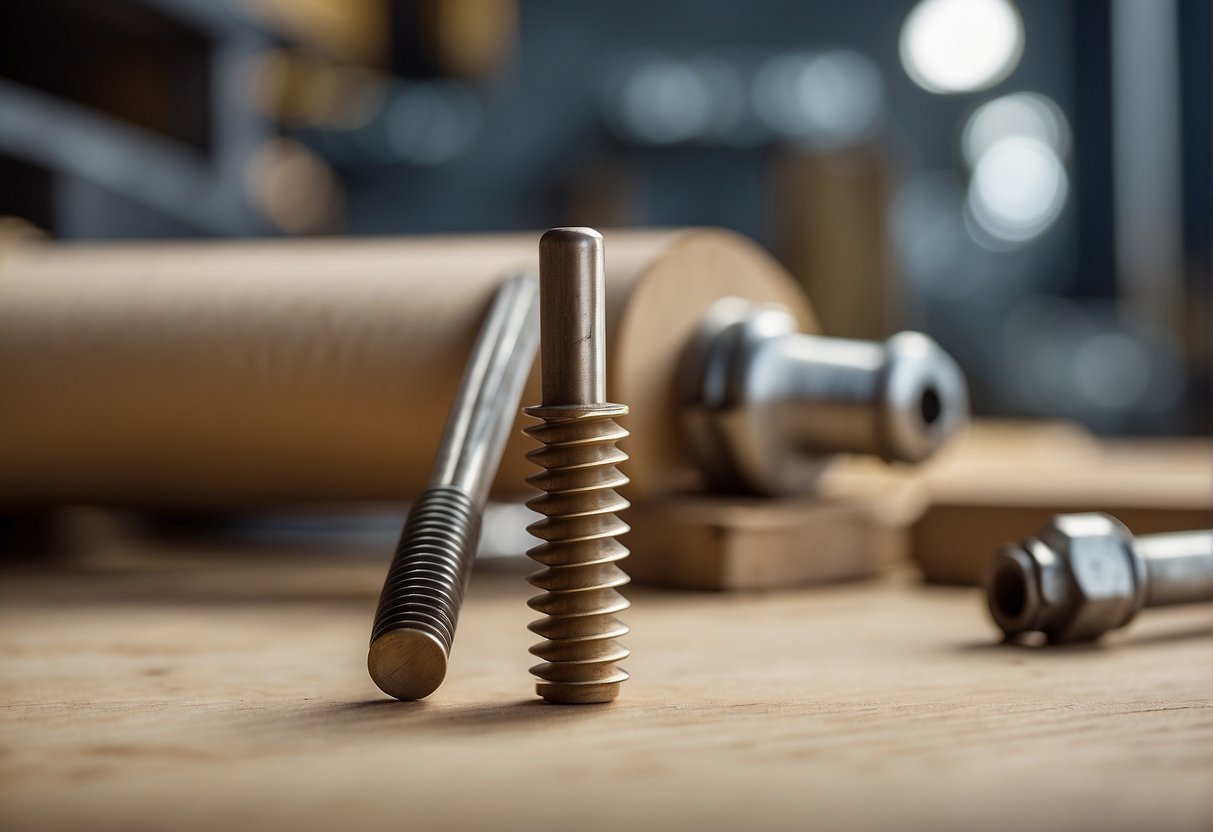 A wooden dowel and a pocket screw sit side by side on a workbench, showcasing the different aesthetic and design considerations of each fastening method