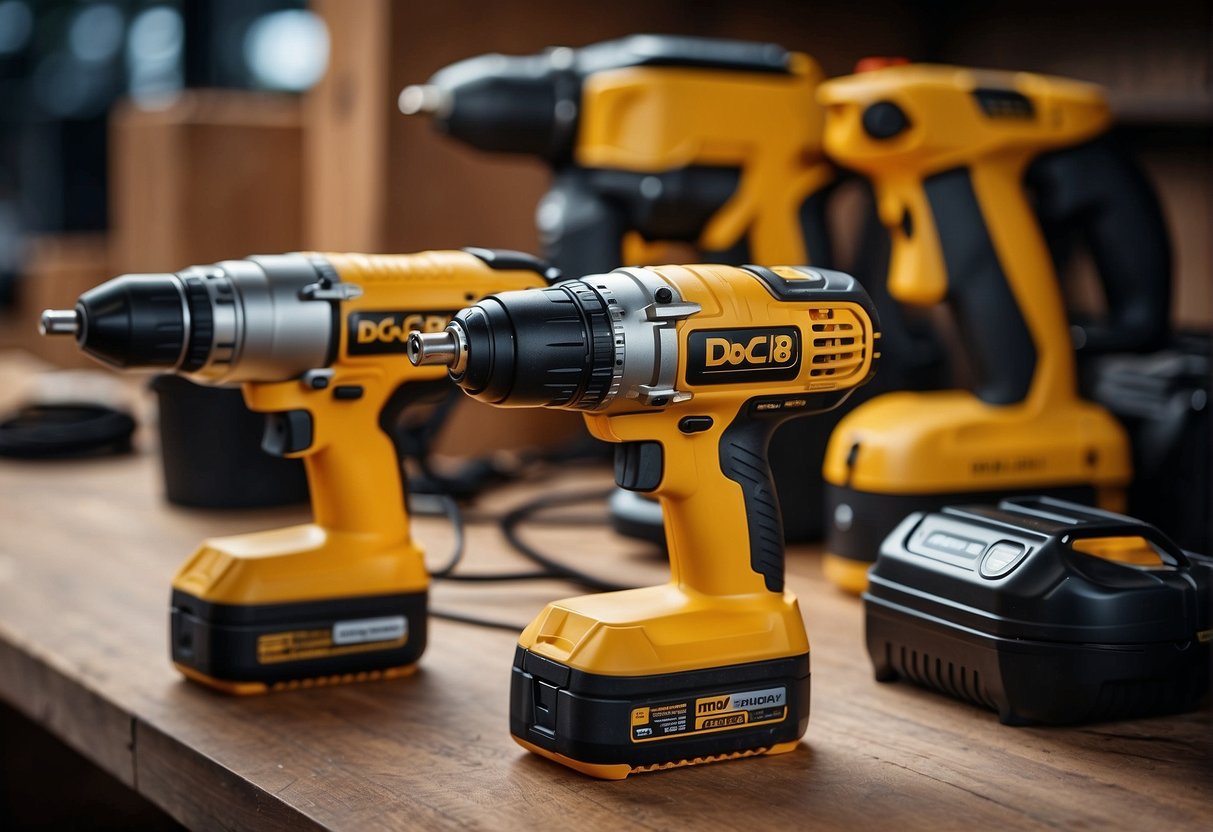 Two power tools, dcb1112 and dcb118, displayed side by side with their prices and availability clearly labeled