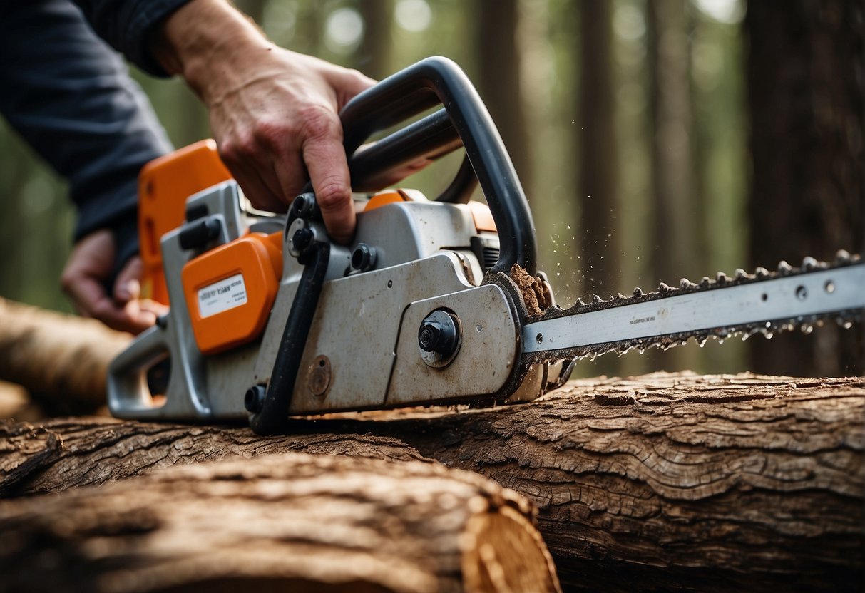 A dull chainsaw blade struggles to cut through wood, while a sharp blade effortlessly slices through with clean, smooth cuts