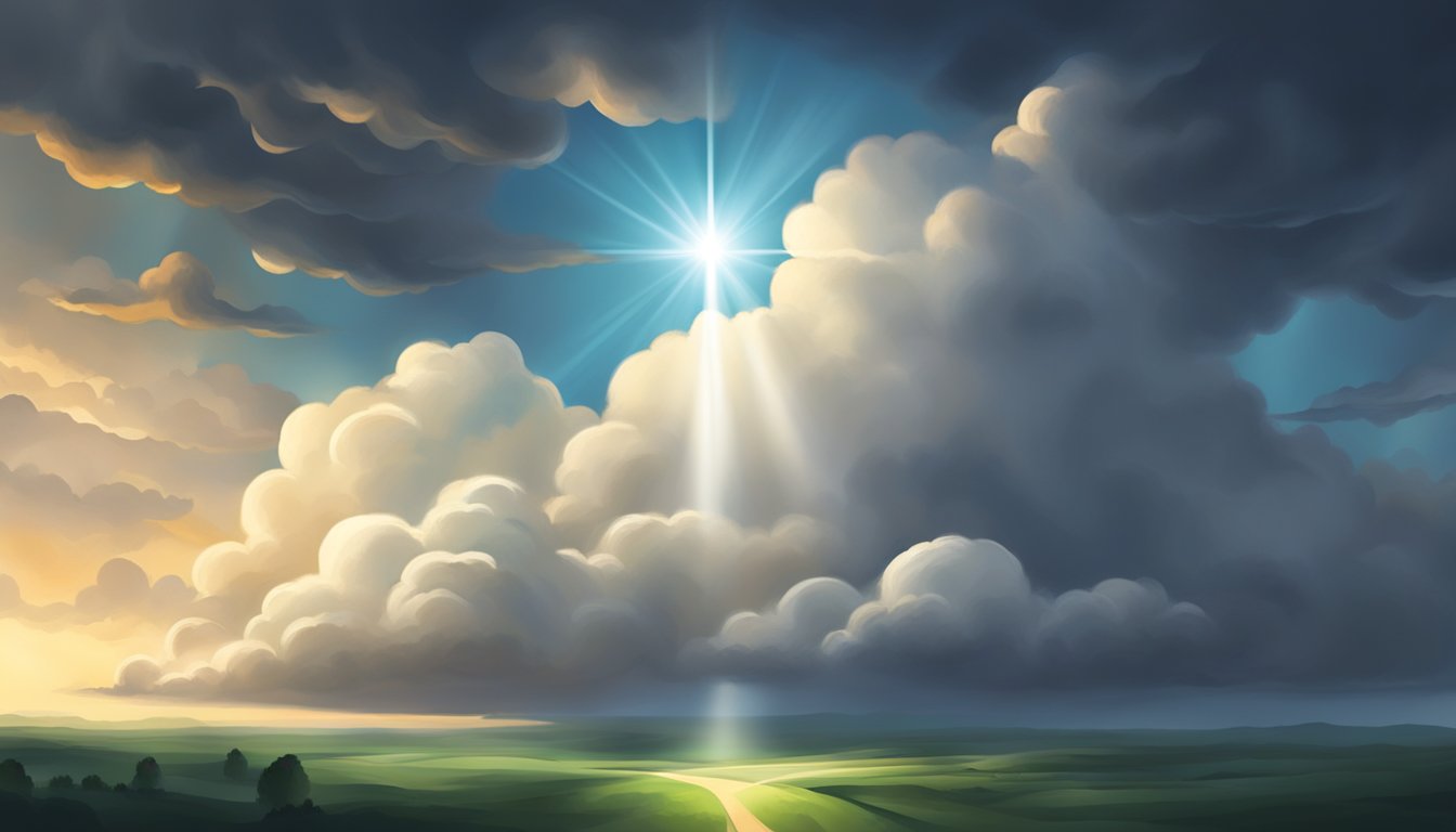 A bright light shines through dark clouds, revealing the number 333.</p><p>Surrounding the number, a sense of peace and guidance emanates, as if offering a path forward
