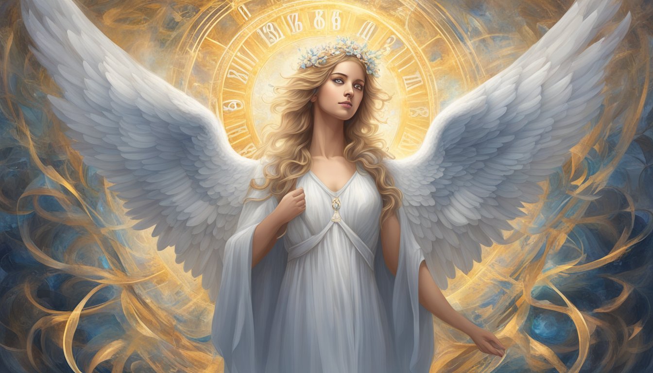 An angelic figure surrounded by the numbers 8888, with a sense of mystique and wonder