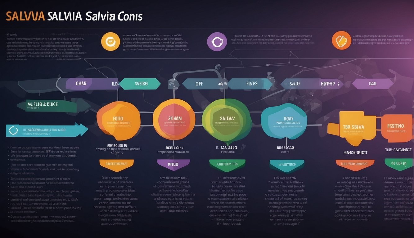 A colorful infographic displaying a list of pros and cons of using salvia, with clear and concise bullet points