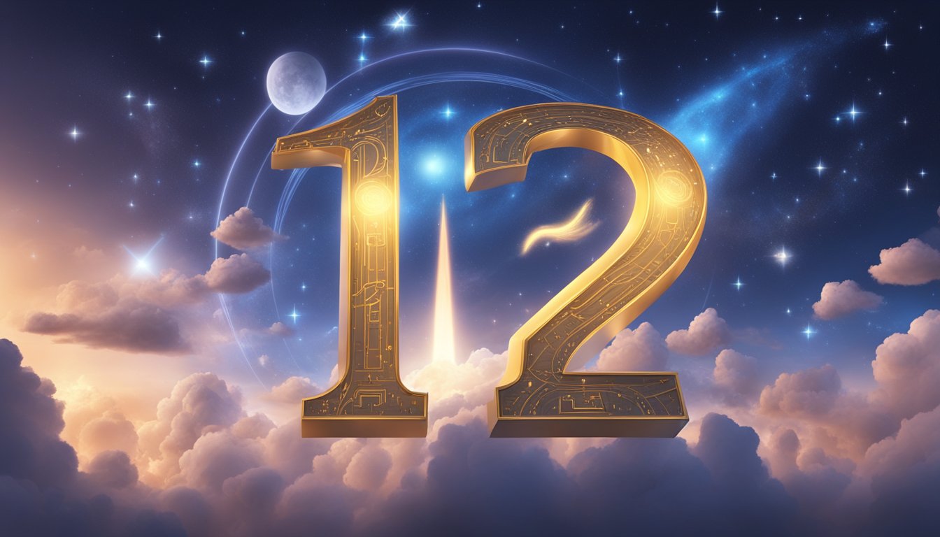 A glowing number "1122" hovers in the sky, surrounded by celestial symbols and angelic figures