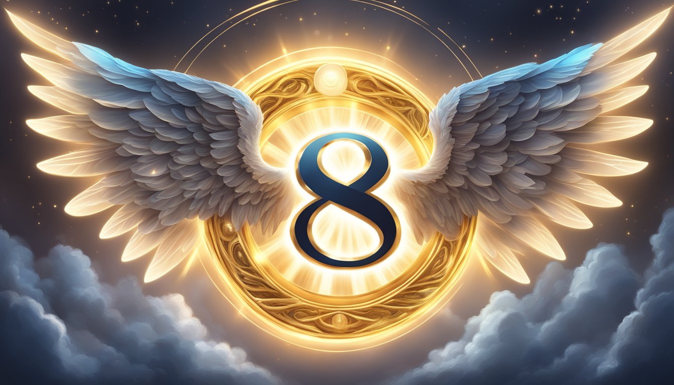 A glowing number 88 surrounded by angelic wings and halos, radiating a sense of divine guidance and protection