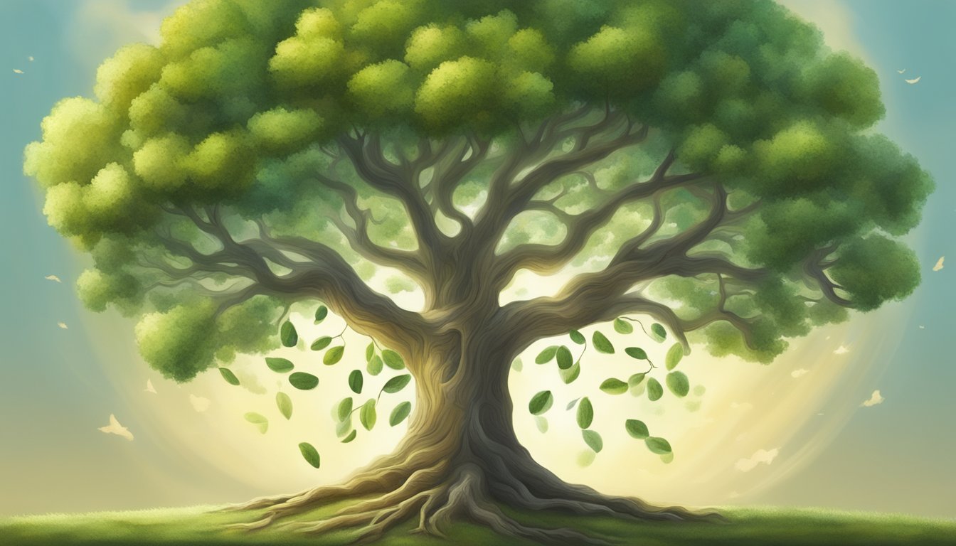 A tree grows from a small seed to a mighty oak, symbolizing personal growth and the angel number 1441