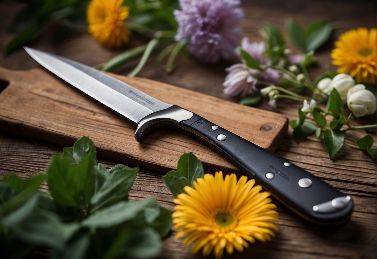 Floral knives are used to cut and trim stems, foliage, and flowers in floral design. They are essential tools for precise and delicate work