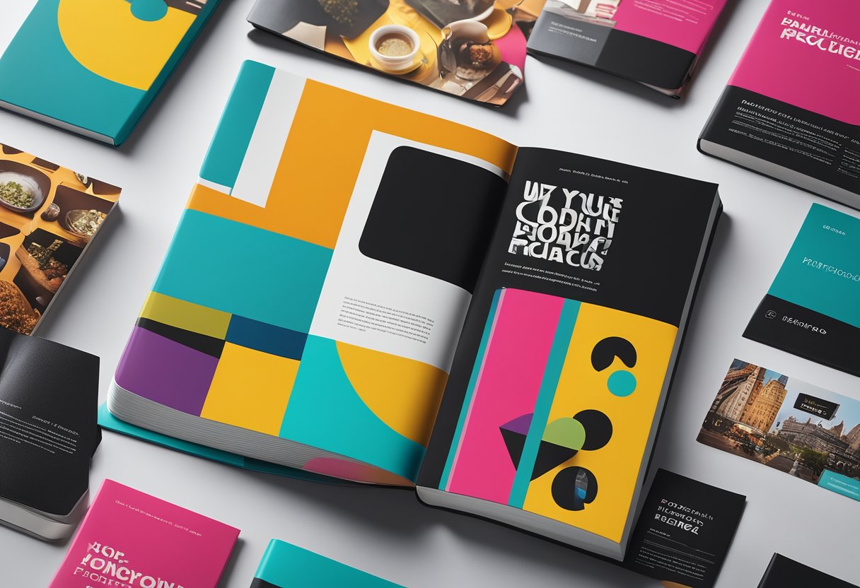 A vibrant book cover with bold typography and eye-catching colors, surrounded by various marketing materials and digital devices for a modern, impactful campaign