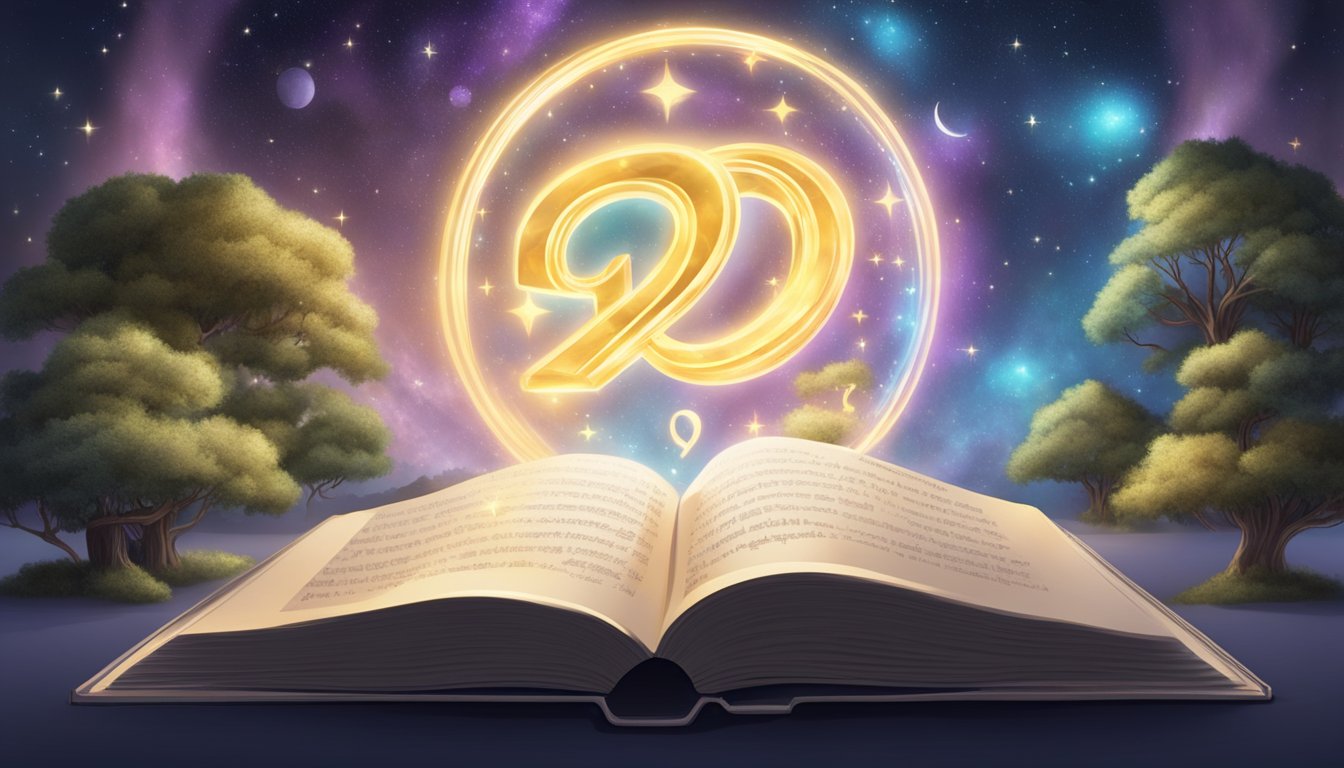 A glowing number "2333" hovers above a book titled "Frequently Asked Questions," surrounded by celestial and angelic imagery