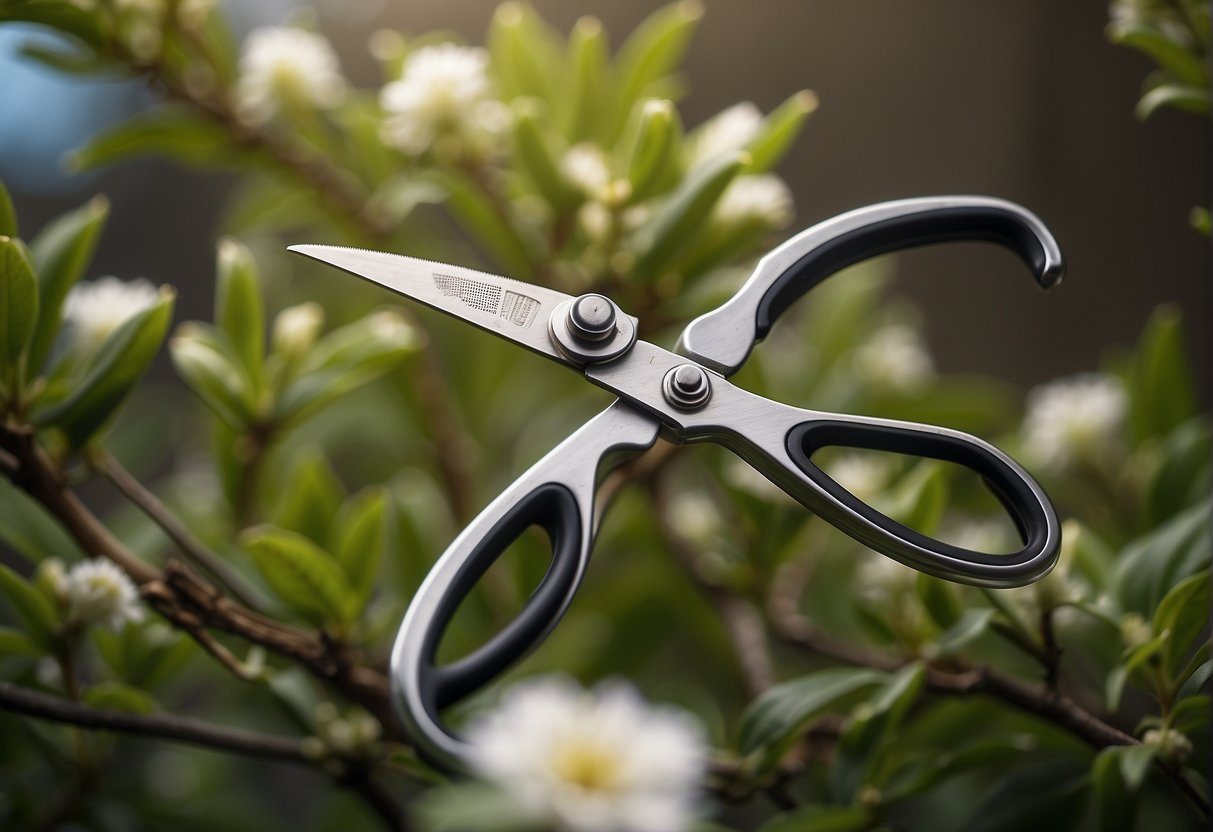 Pruning shears trim stems and branches in floral design