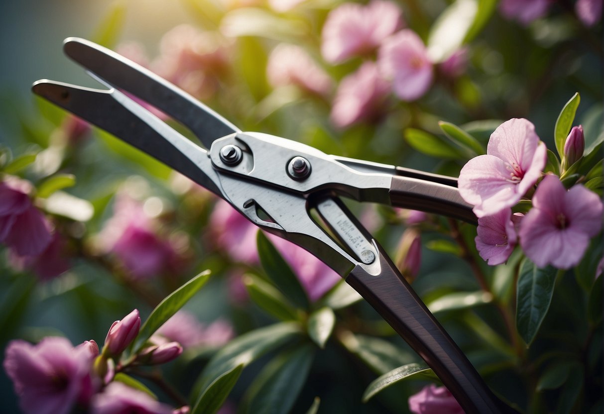 Pruning shears cutting stems and branches in floral design