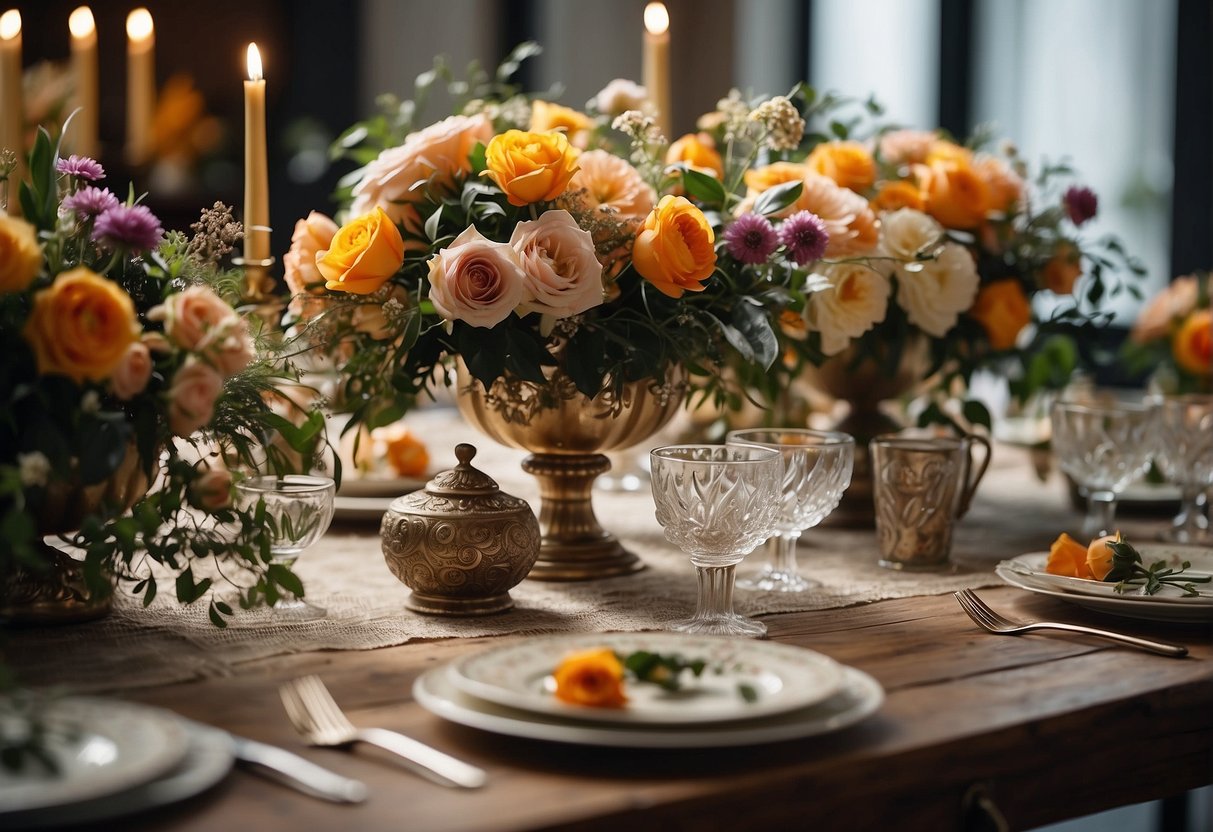 A table with 8 floral design elements: line, form, space, texture, color, pattern, size, and proportion