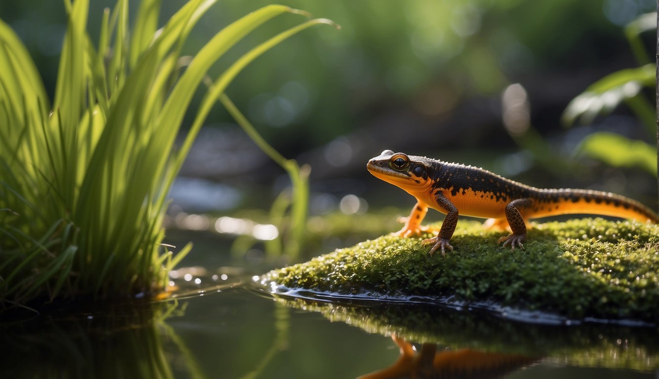 An eastern newt glides through a vibrant wetland, surrounded by lush vegetation and clear water.

A variety of wildlife coexists in harmony, showcasing the success of conservation efforts in this thriving ecosystem