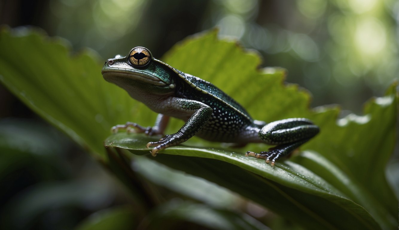 The Paedophryne Amauensis leaps from leaf to leaf in the dense rainforest, blending in with its surroundings.

Its small size and quick movements help it evade predators and capture prey