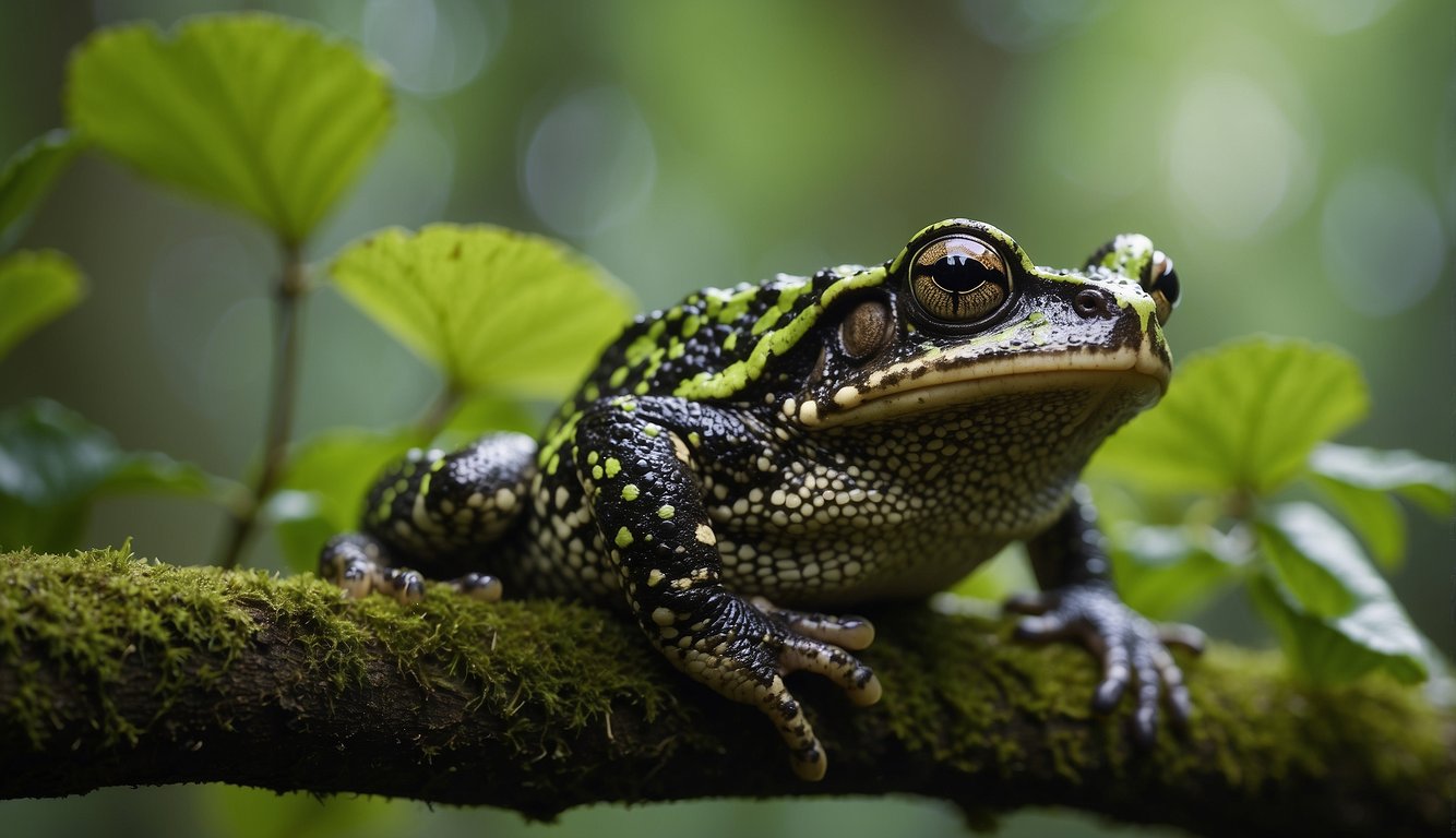 The nimble Nimba toad leaps effortlessly from tree to tree, its vibrant green skin blending seamlessly with the lush foliage of the rainforest.

Its long, agile limbs allow it to navigate the dense canopy with grace and precision, showcasing its unique climbing