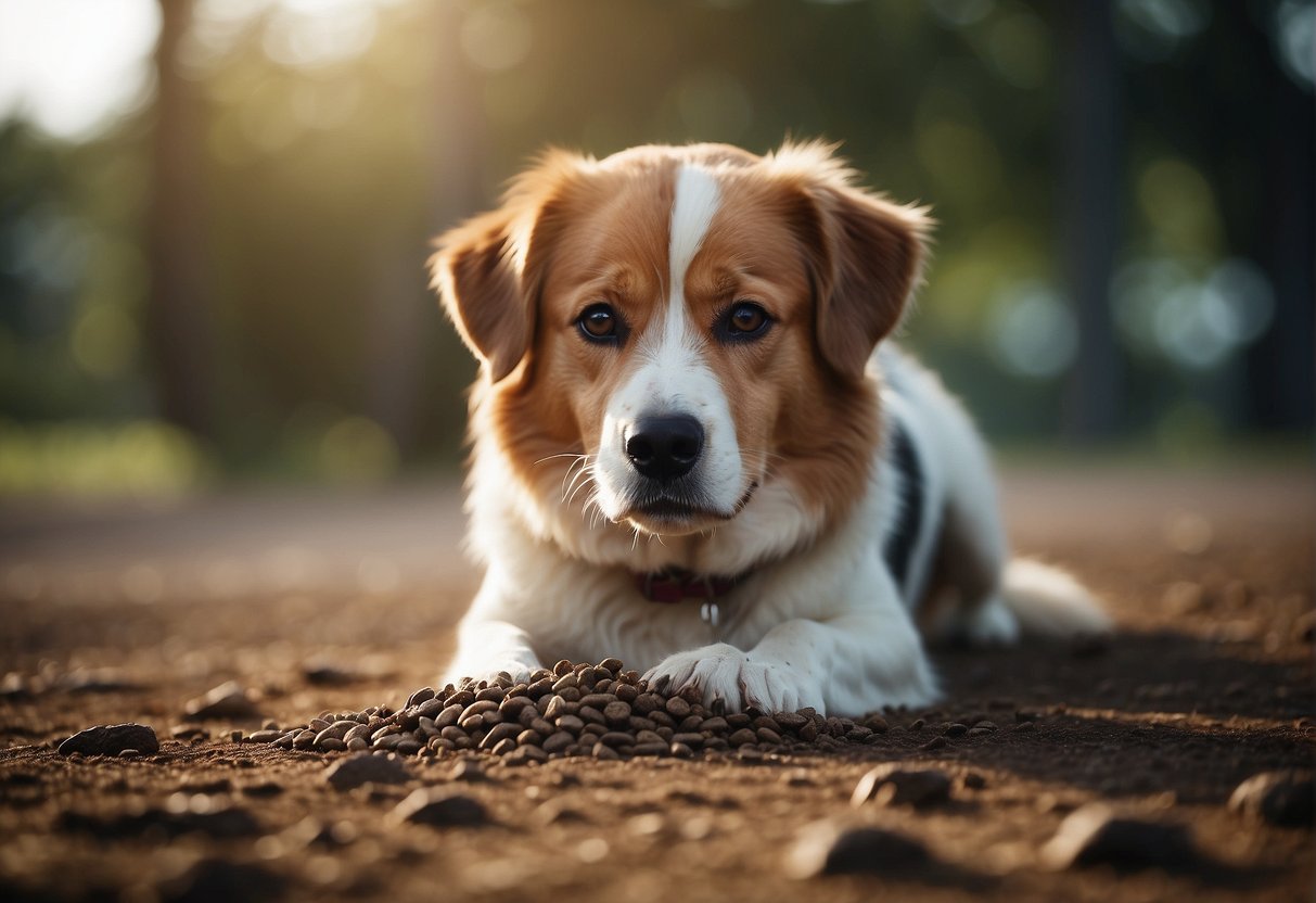 A dog eating its own poop, surrounded by potential causes and risk factors