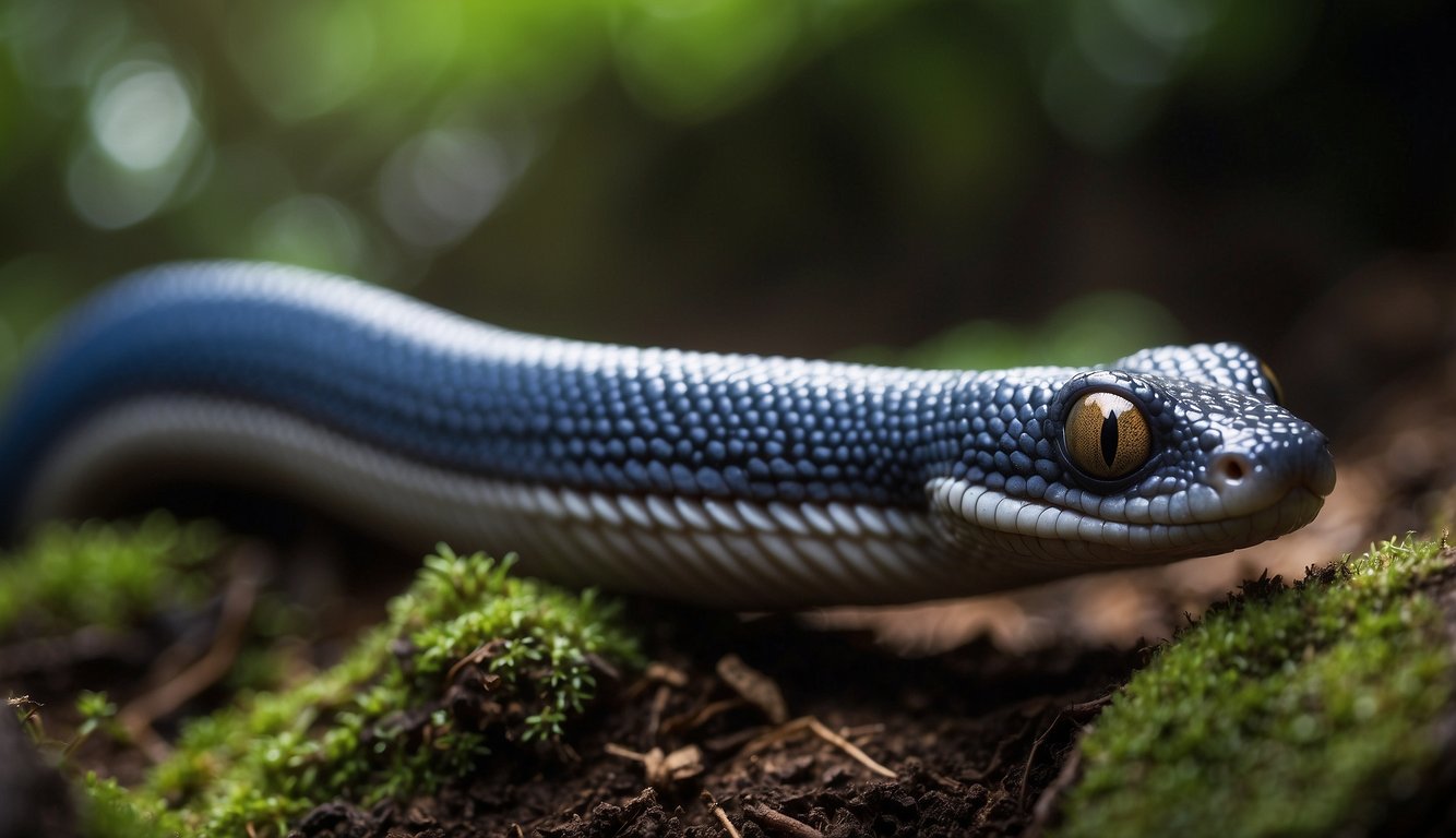 A Tailed Caecilian slithers through damp soil, its elongated body undulating gracefully.

Its smooth, shiny skin glistens under the soft glow of the forest canopy, while its tiny eyes peer curiously at the world around it