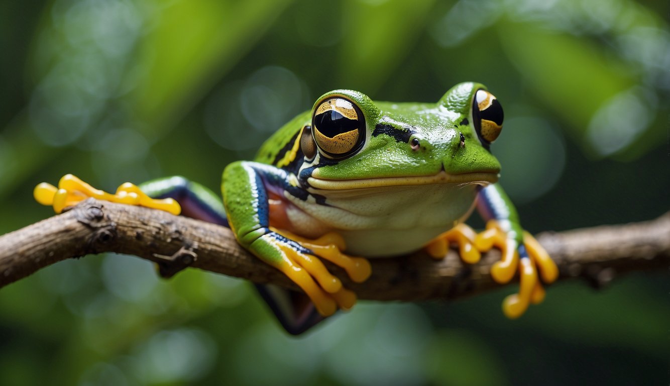The Wallace's Flying Frog leaps from branch to branch, catching insects with its long, sticky tongue.

Its vibrant green body blends in with the lush foliage as it gracefully glides through the trees