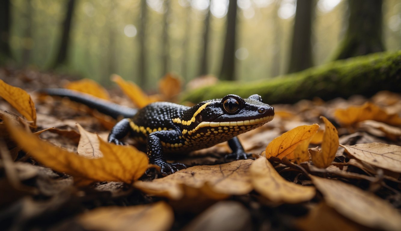 A hiker spots a Spectacled Salamander among fallen leaves in an Italian forest.

The salamander's vibrant colors stand out against the earthy tones of the forest floor